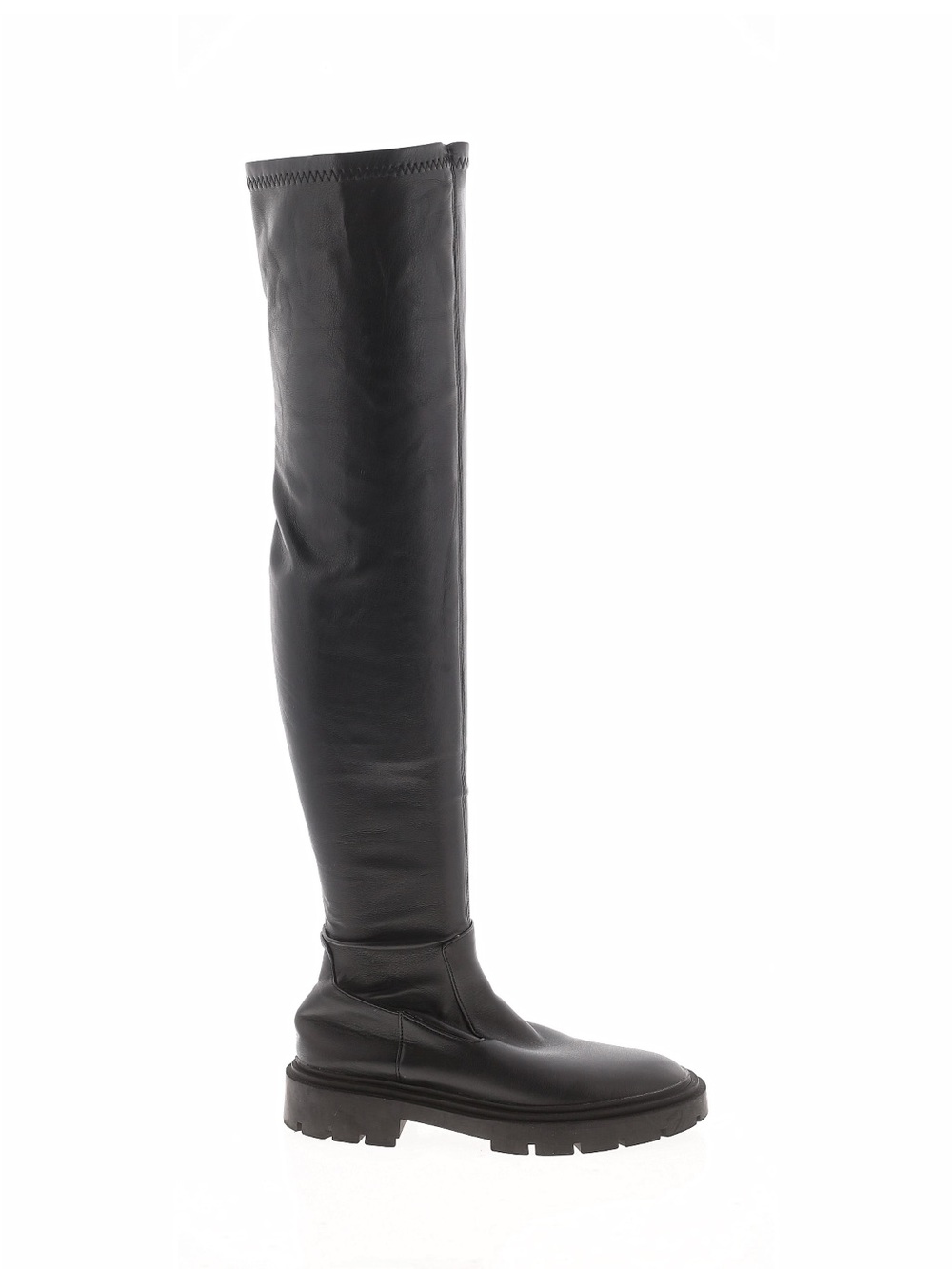 Zara Black Over-the-Knee Leather Lug-Sole Boots